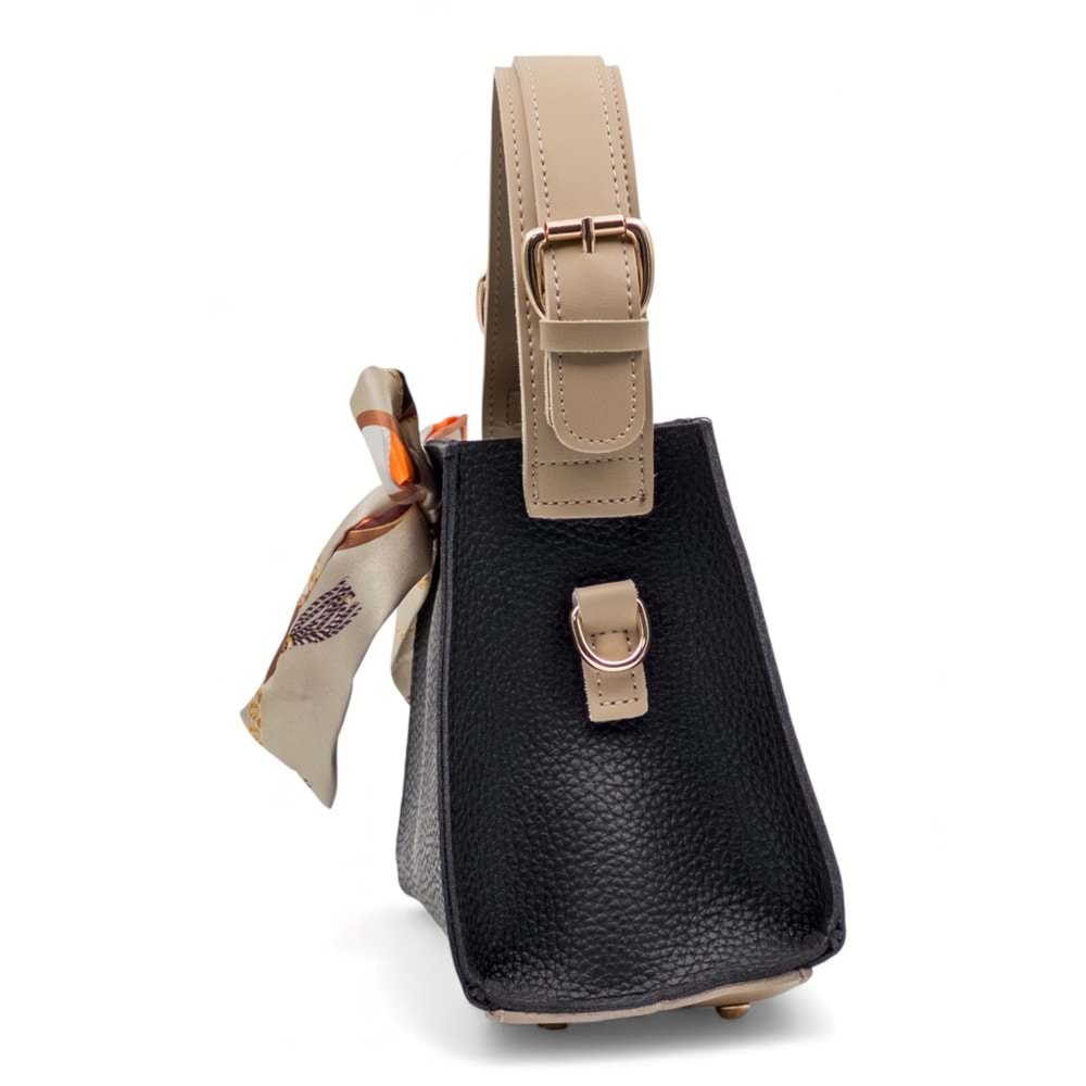 1050 Kadın Kurdele Detaylı El ve Omuz Çantası - SİYAH-VİZON