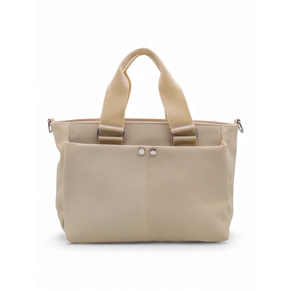 1070 Kadın Saten Çok Cepli Çapraz El ve Omuz Çantası - KREM