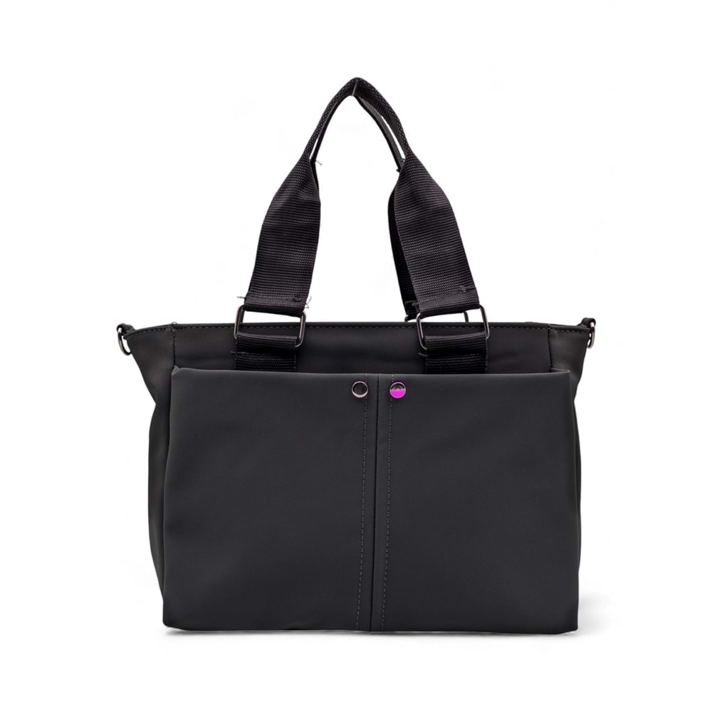 1070 Kadın Saten Çok Cepli Çapraz El ve Omuz Çantası - SİYAH