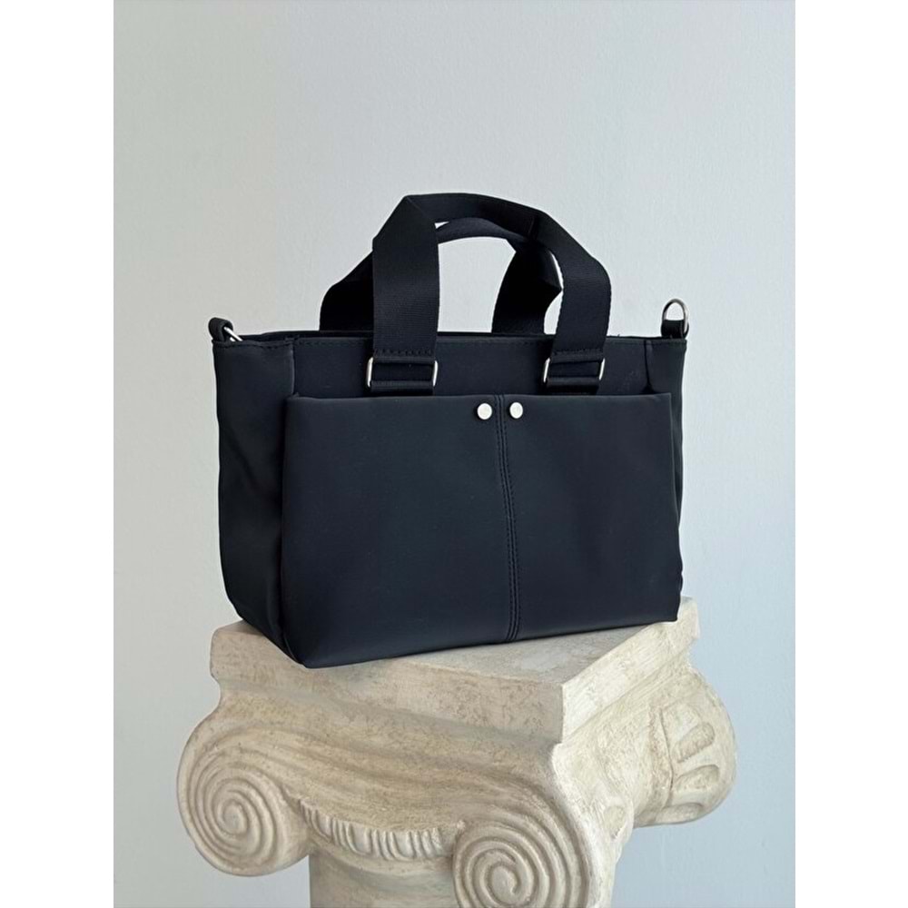 1070 Kadın Saten Çok Cepli Çapraz El ve Omuz Çantası - SİYAH