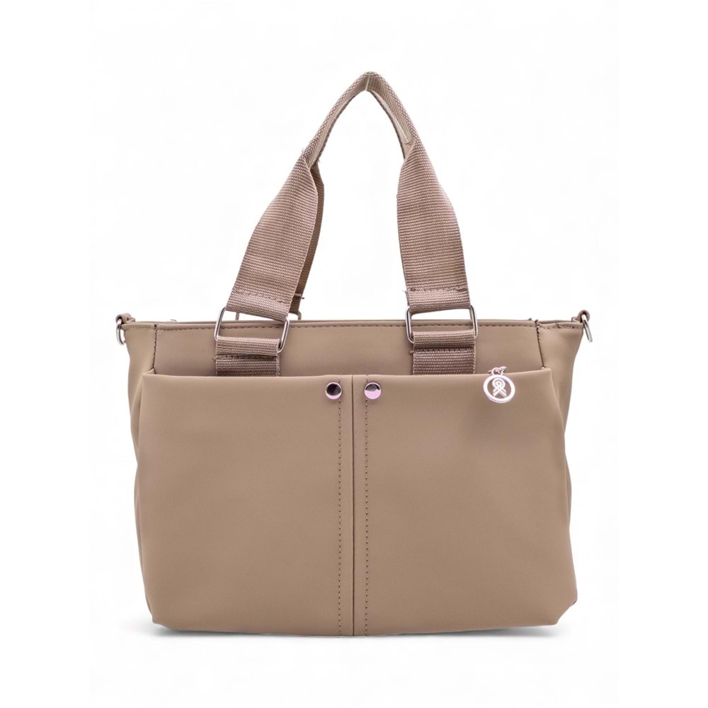 1070 Kadın Saten Çok Cepli Çapraz El ve Omuz Çantası - VİZON