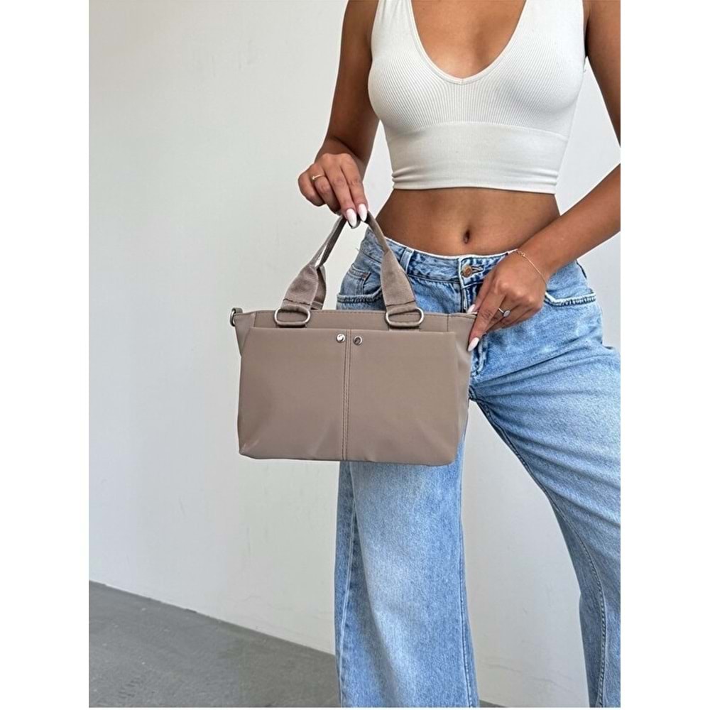 1070 Kadın Saten Çok Cepli Çapraz El ve Omuz Çantası - VİZON