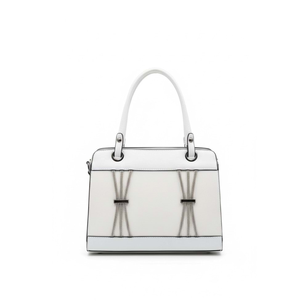 1080 Kadın Taş Detaylı El ve Omuz Çantası - BEYAZ