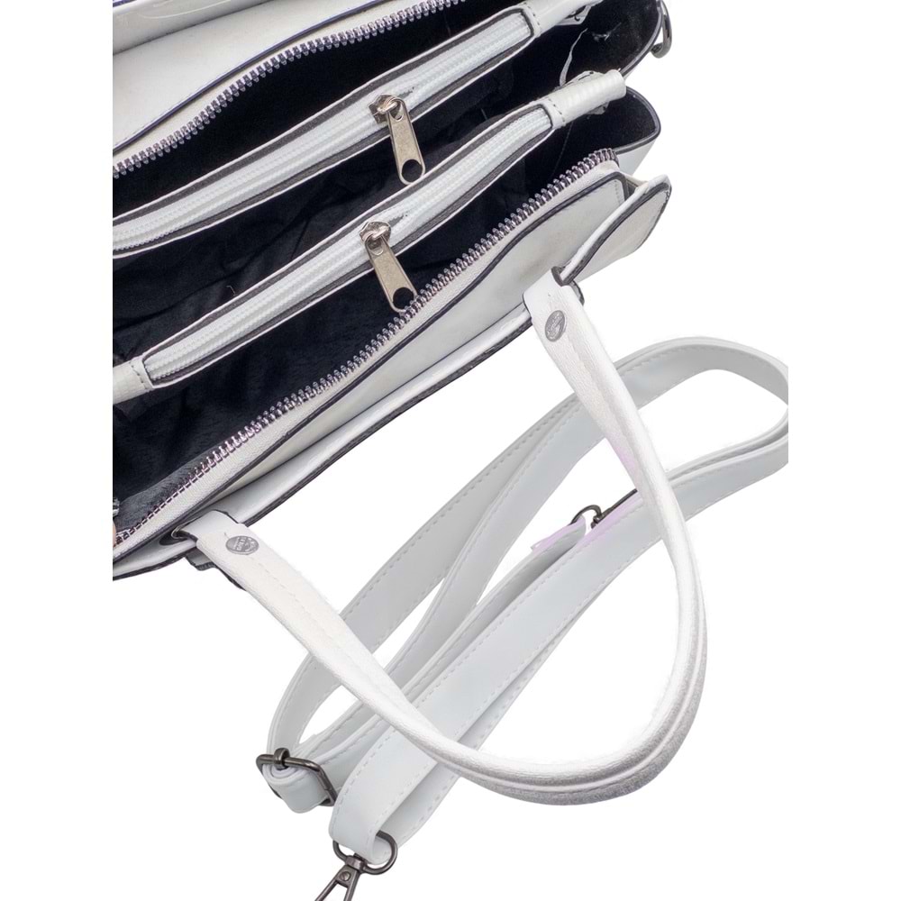 1080 Kadın Taş Detaylı El ve Omuz Çantası - BEYAZ