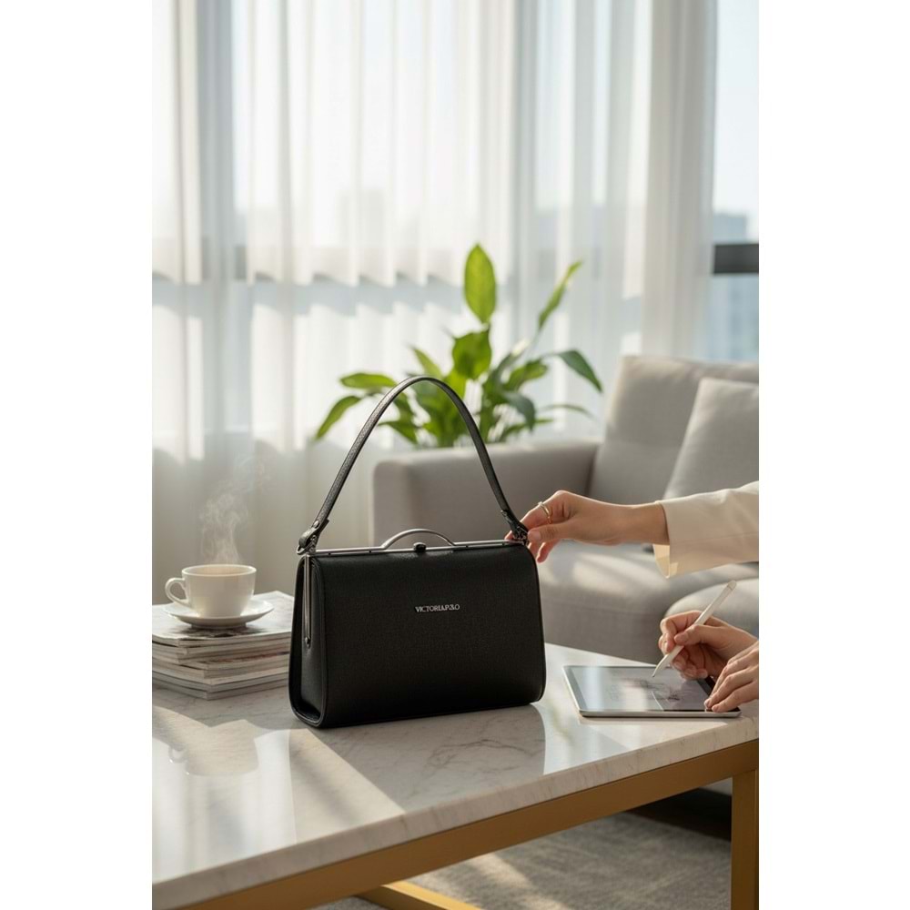 1090 Kadın Kutu El ve Omuz Çantası - SİYAH