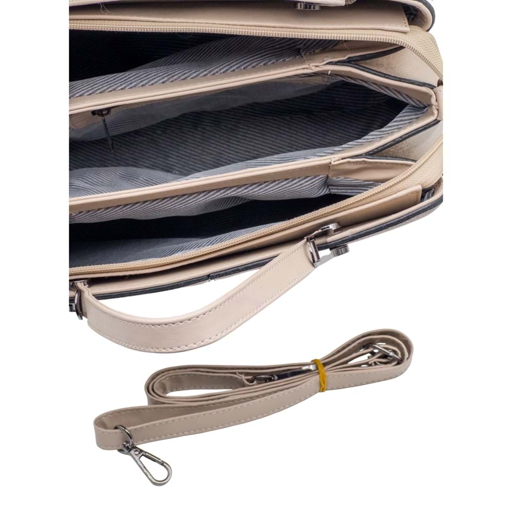 1110 Kadın 3 Bölmeli El ve Omuz Çantası - VİZON