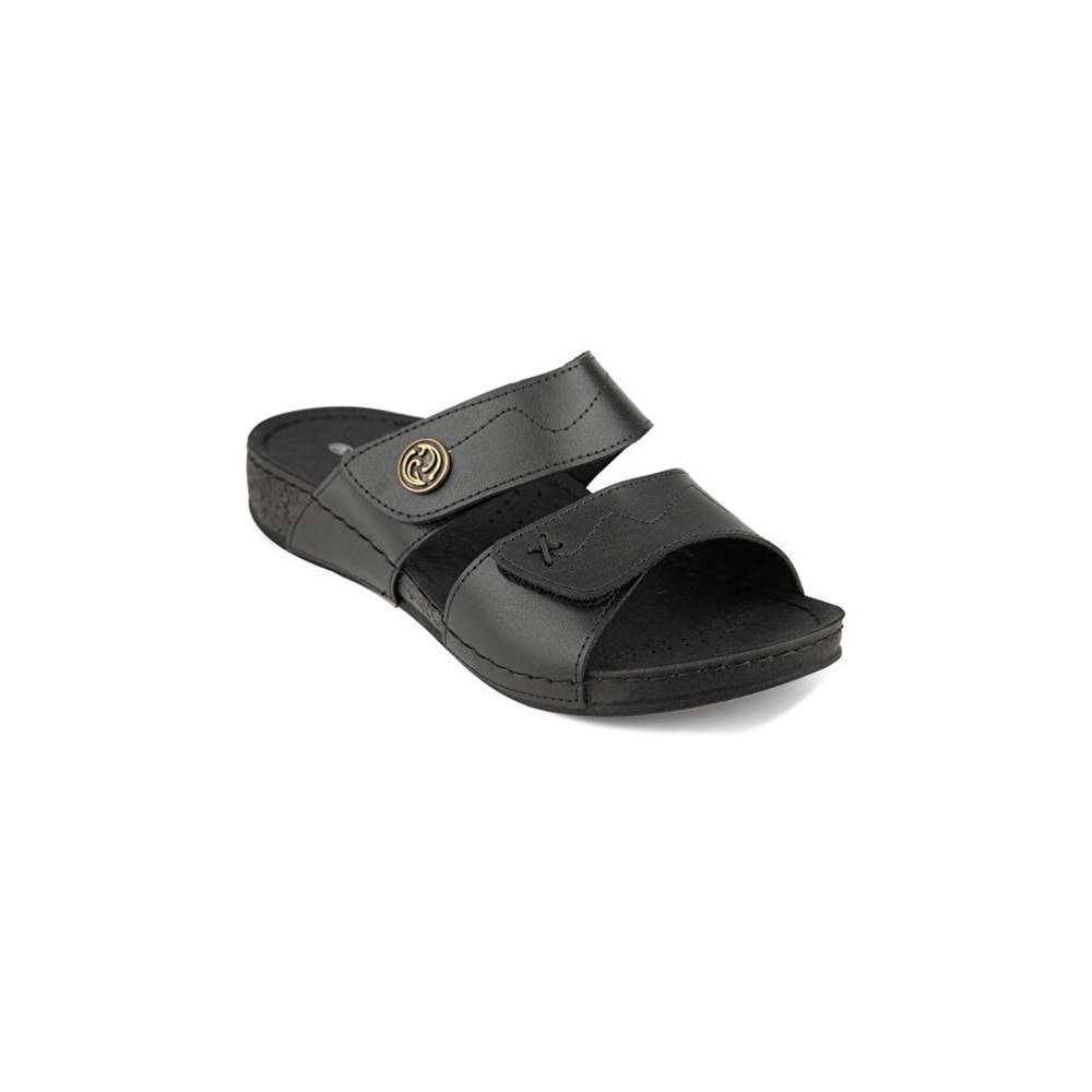 Muya Lembut Anatomik Taban Dört Mevsim Hakiki Deri Kadın Terlik - Siyah - 40