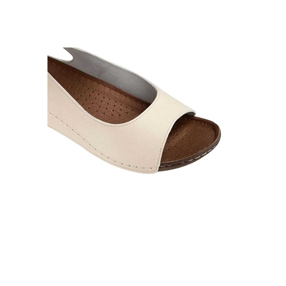 Muya İpsum Anatomik Taban Hakiki Deri Kadın Sandalet - Krem - 40