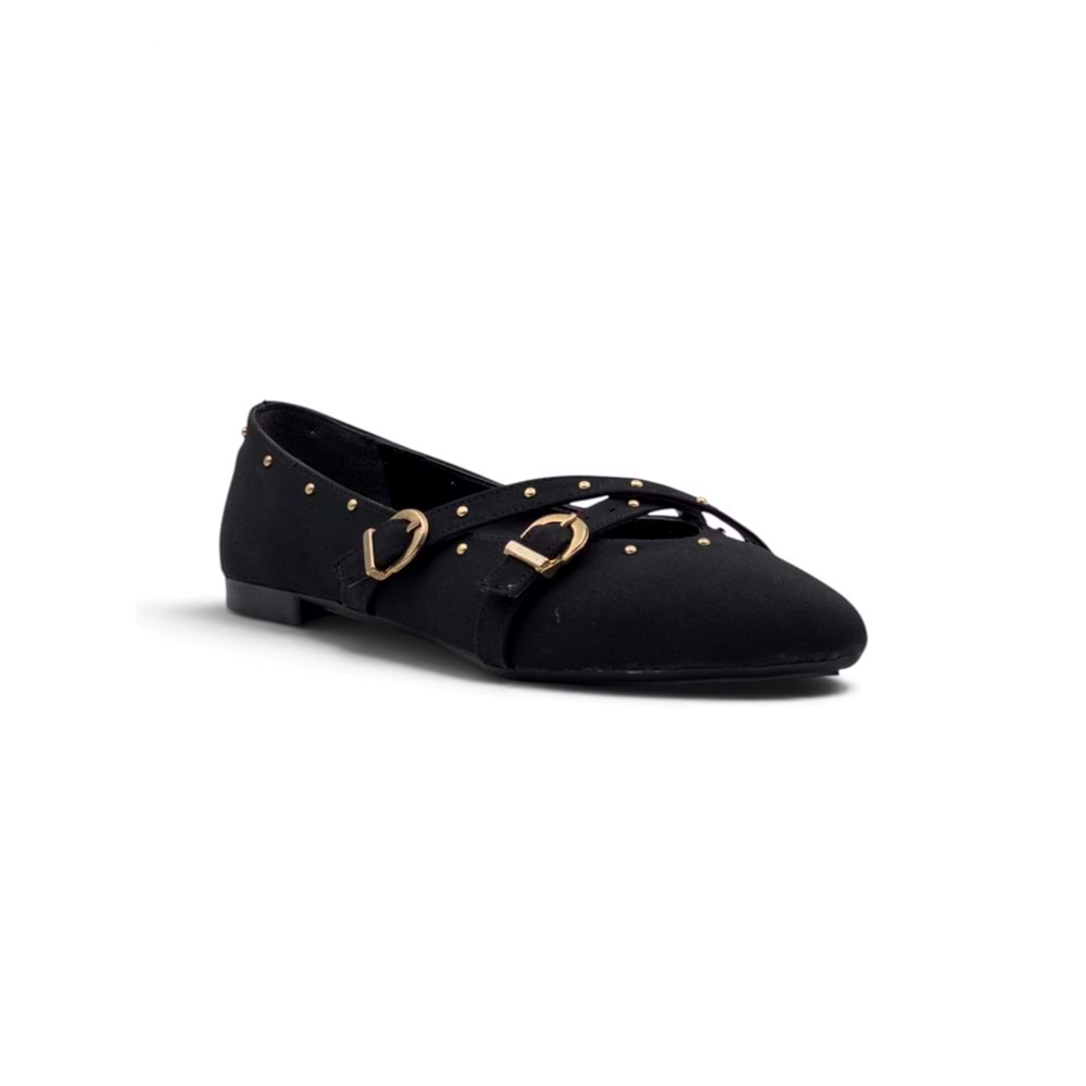 SHOES 0007 ZIMBA DETAYLI KADIN BABET - SİYAH - 36