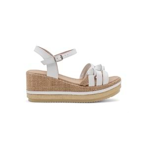 ZORDE DOLGU TOPUK HASIRLI KADIN SANDALET - BEYAZ - 38