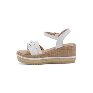 ZORDE DOLGU TOPUK HASIRLI KADIN SANDALET - BEYAZ - 38