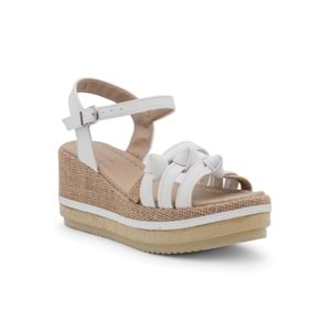 ZORDE DOLGU TOPUK HASIRLI KADIN SANDALET - BEYAZ - 38