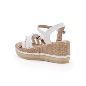 ZORDE DOLGU TOPUK HASIRLI KADIN SANDALET - BEYAZ - 38