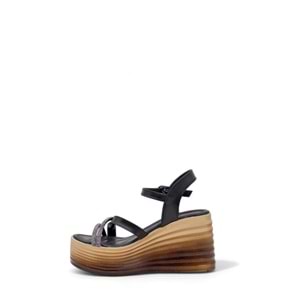 LAMEİRA DESENLİ DOLGU TOPUK TAŞLI SANDALET - SİYAH - 37