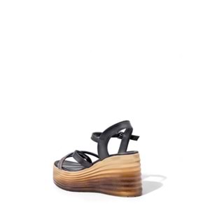 LAMEİRA DESENLİ DOLGU TOPUK TAŞLI SANDALET - SİYAH - 37