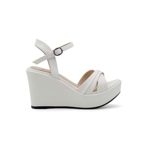 LAMEİRA DÜZ DOLGU TOPUK ÇAPRAZ KADIN SANDALET - BEYAZ - 37