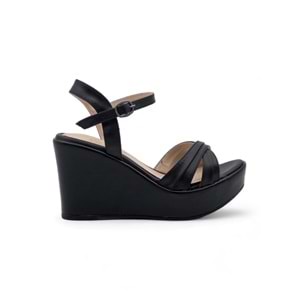 LAMEİRA DÜZ DOLGU TOPUK ÇAPRAZ KADIN SANDALET - SİYAH - 38