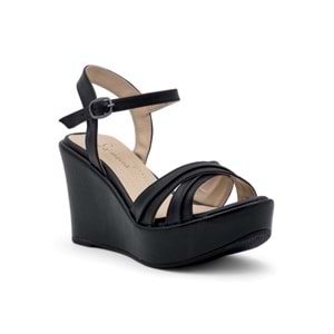 LAMEİRA DÜZ DOLGU TOPUK ÇAPRAZ KADIN SANDALET - SİYAH - 38