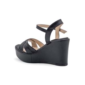 LAMEİRA DÜZ DOLGU TOPUK ÇAPRAZ KADIN SANDALET - SİYAH - 38