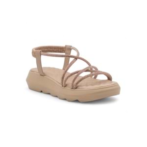 ŞANZELİZE ÇAPRAZ TAŞLI KADIN SANDALET - BRONZ - 40