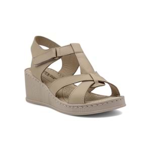 VOYAGER 9200 HAKİKİ DERİ KADIN ÇAPRAZ SANDALET - BEJ - 41
