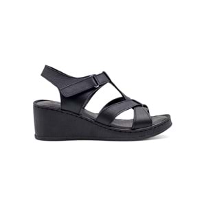 VOYAGER 9200 HAKİKİ DERİ KADIN ÇAPRAZ SANDALET - SİYAH - 40