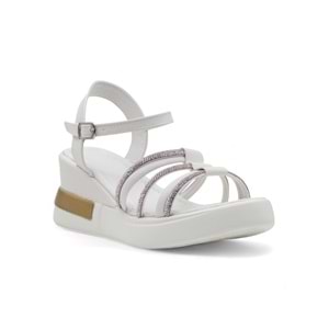 BERK POLİ TABAN TAŞLI KADIN SANDALET - BEYAZ - 40