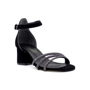 BERK TAŞLI ALÇAK TOPUKLU ABİYE SÜET - SİYAH - 40