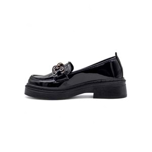 ŞANZELİZE TOKA DETAYLI KADIN LOAFER AYAKKABI RUGAN - SİYAH - 36