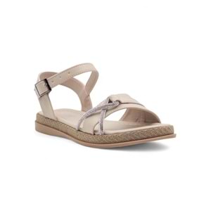 KAYGISIZ TAŞLI KADIN SANDALET - KREM - 36