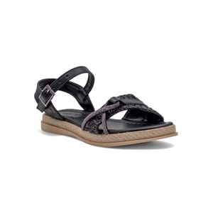 KAYGISIZ TAŞLI KADIN SANDALET - SİYAH - 40