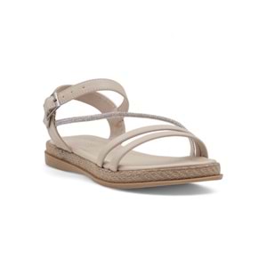 KAYGISIZ YAN ATKILI TAŞLI KADIN SANDALET - KREM - 36