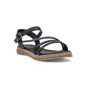 KAYGISIZ YAN ATKILI TAŞLI KADIN SANDALET - SİYAH - 40