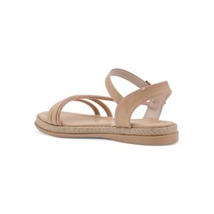 KAYGISIZ YAN ATKILI TAŞLI KADIN SANDALET - VİZON - 40