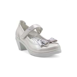 VARKAN FİYONKLU TOPUKLU KIZ ÇOCUK BABET AYAKKABI - GÜMÜŞ - 30