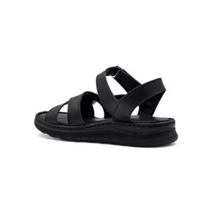 MR WHİTE YAN ATKILI HAKİKİ DERİ KADIN SANDALET - SİYAH - 36