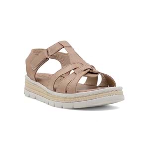 MR WHİTE DÜZ ATKILI HAKİKİ DERİ KADIN SANDALET - VİZON - 40