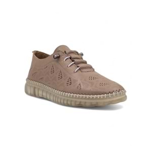 MR WHİTE LASTİK BAĞLI ŞEFFAF TABAN HAKİKİ DERİ KADIN GÜNLÜK AYAKKABI - VİZON - 37