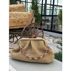 blancaston Hasır El Örgüsü Zincir Detaylı Clucth Çanta