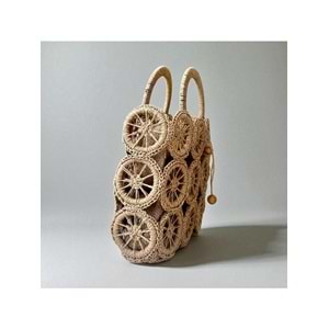 blancaston Hasır El Örgüsü Halka Motifli Astarlı Çanta