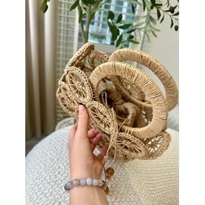 blancaston Hasır El Örgüsü Halka Motifli Astarlı Çanta