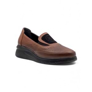 VOYAGER 9779 DESENLİ KADIN HAKİKİ DERİ COMFORT AYAKKABI - TABA - 37