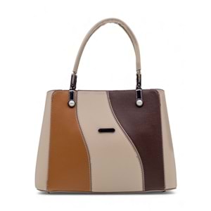 1010 Kadın 3 Bölmeli El ve Omuz Çantası - KREM