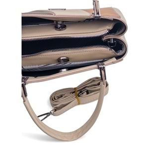 1010 Kadın 3 Bölmeli El ve Omuz Çantası - KREM