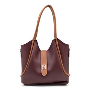 1020 Kadın Makyaj Çantalı El ve Omuz Çantası 2 li Set - BORDO