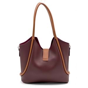 1020 Kadın Makyaj Çantalı El ve Omuz Çantası 2 li Set - BORDO