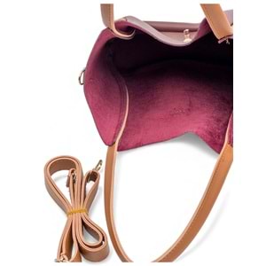 1020 Kadın Makyaj Çantalı El ve Omuz Çantası 2 li Set - BORDO