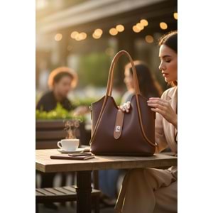 1020 Kadın Makyaj Çantalı El ve Omuz Çantası 2 li Set - BORDO