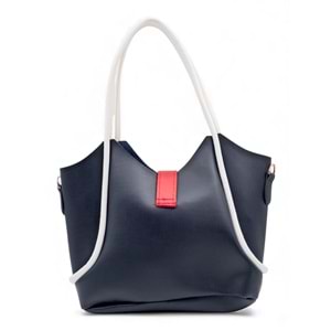 1020 Kadın Makyaj Çantalı El ve Omuz Çantası 2 li Set - LACİVERT