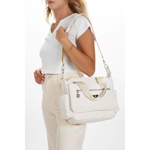 1030 Kadın Çok Bölmeli Günlük Seyahat El ve Omuz Çantası - BEJ